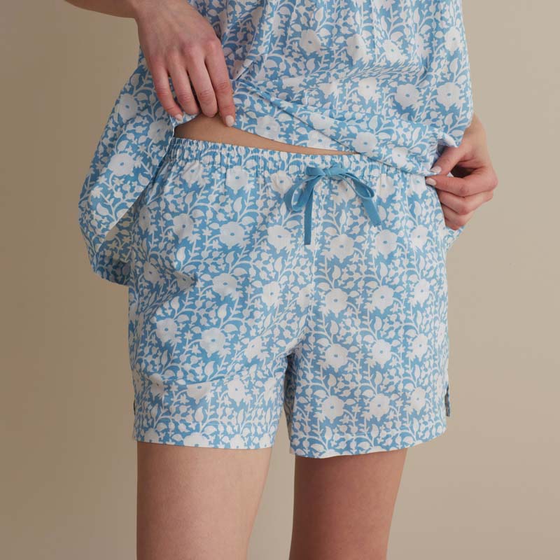 Printed Voile Women's Babydoll Shorts Set - Floral Weave, L