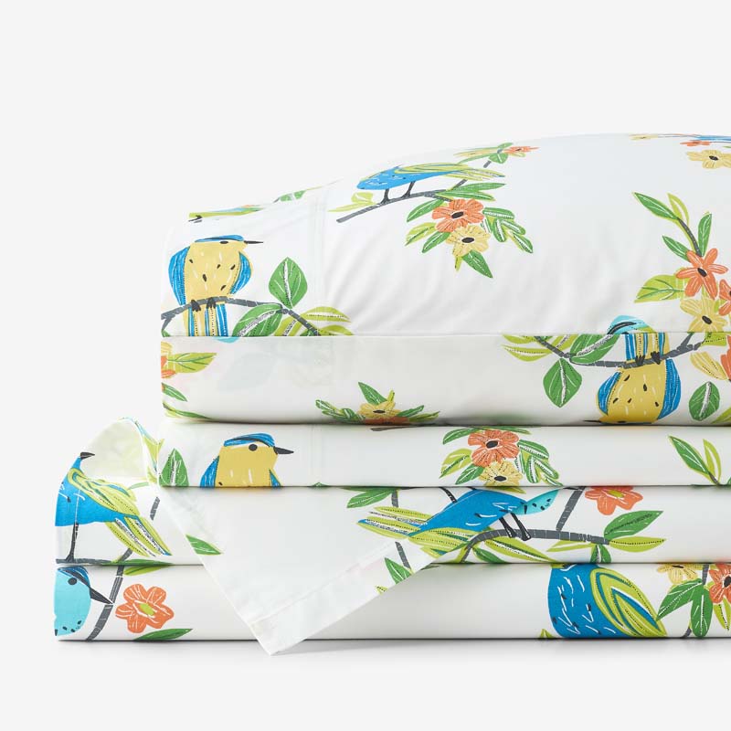 Summer Prints Classic Cool Cotton Percale Bed Sheet Set - Bird Days, Twin XL
