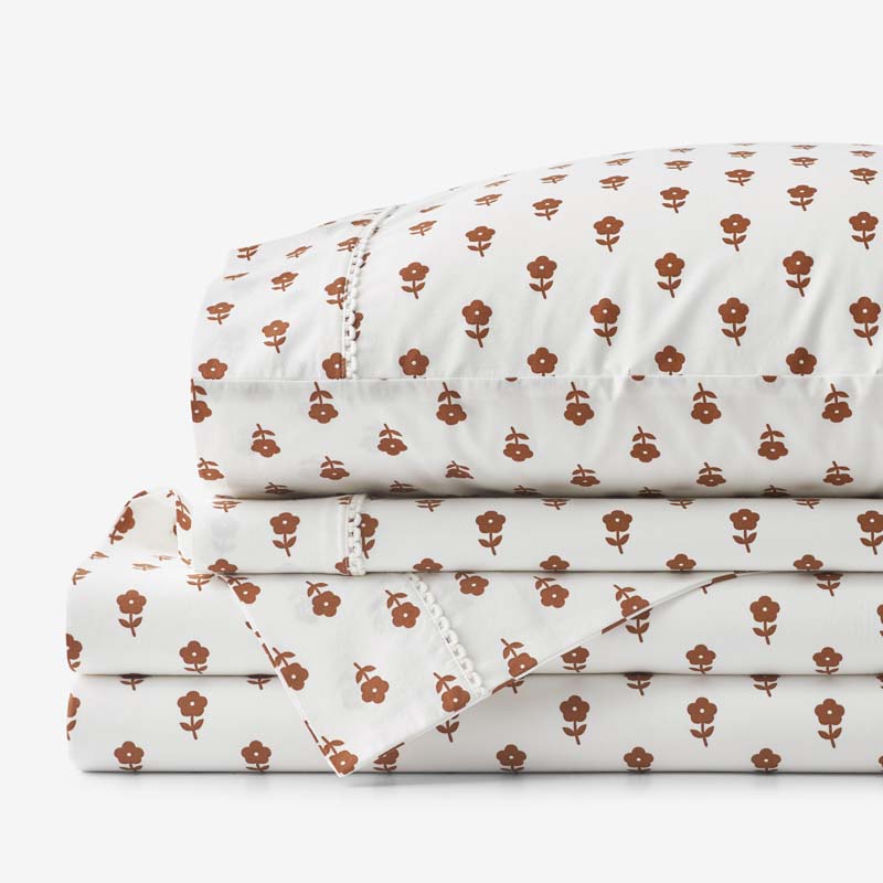 Mini-Prints Garment Washed Cotton Percale Bed Sheet Set - Flowers, Full
