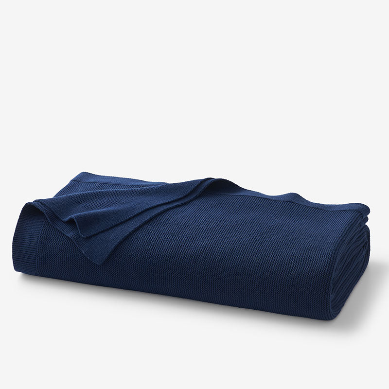 Classic All Season Breathable Cotton Knit Blanket - Navy, Twin/Twin XL