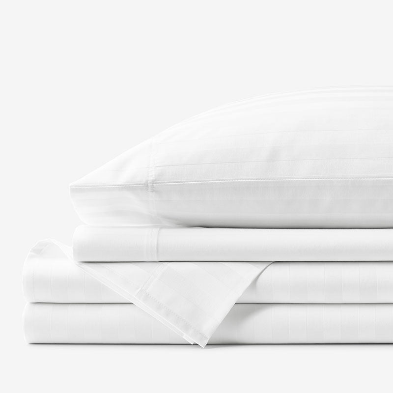 Dobby Stripe Classic Smooth Wrinkle-Free Sateen Bed Sheet Set - White, Full