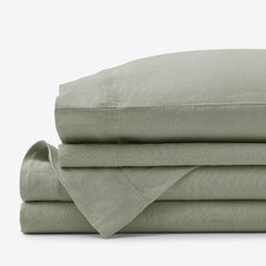 Premium Breathable Washed Linen Solid Bed Sheet Set - Moss Green, King