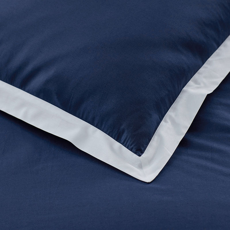 Solid Border Classic Cool Cotton Percale Duvet Cover - Navy, Full
