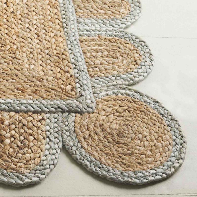 Scallop Border Handwoven Jute Rug - Light Blue, 5' x 8'