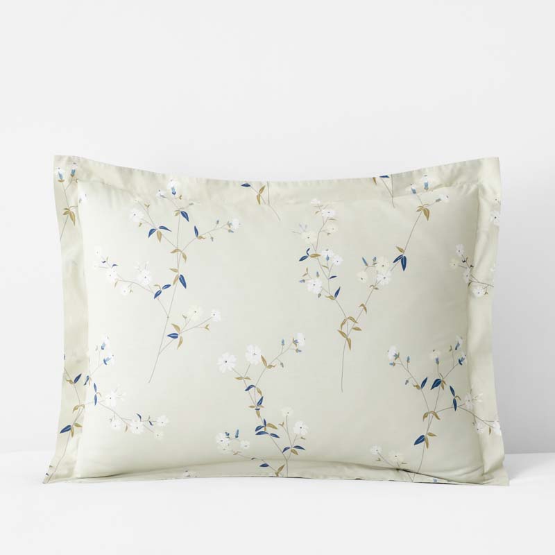 Blossom Trail Garment Washed Cotton Percale Sham - Green Tea, King
