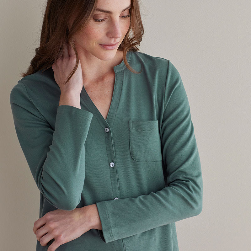 Pima Cotton Women's Button-Down Pajama Set - Green Mist, L
