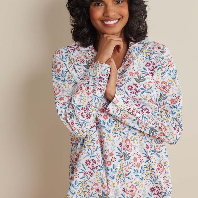 Printed Poplin Women's Nightshirt - Floral Garden, L