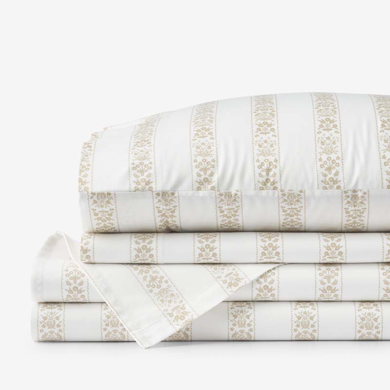 Estee Stripe Classic Smooth Sateen Bed Sheet Set - Beige Tan, King