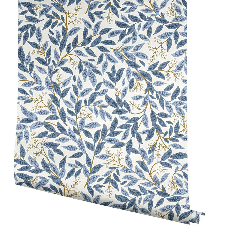 Willowberry Traditional Wallpaper - Blue White, Swatch