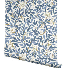 Willowberry Traditional Wallpaper - Blue White, Roll