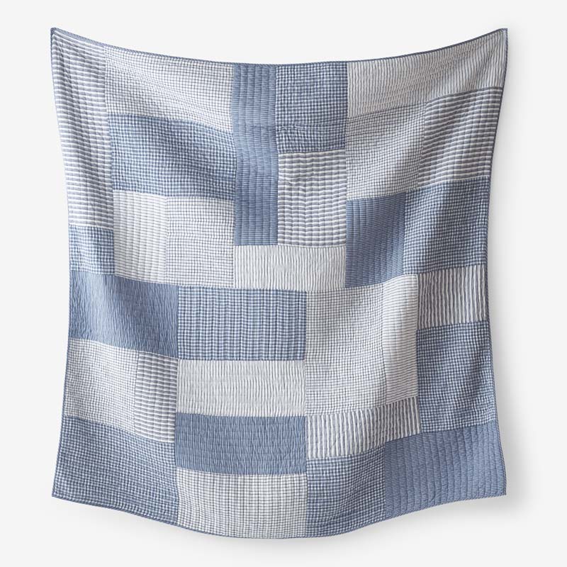 Stripe Block Yarn-Dyed Patchwork Quilt - Blue, Twin/Twin XL