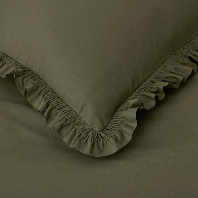 Solid Ruffle Garment Washed Cotton Percale Pillowcase Set - Olive, Standard