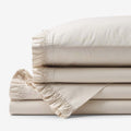 Solid Ruffle Garment Washed Cotton Percale Bed Sheet Set - Buff, Twin XL