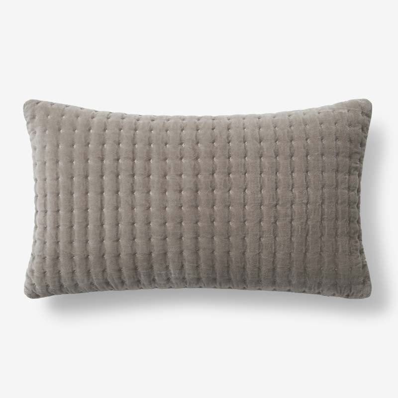 Tufted Stitch Velvet Decorative Lumbar Pillow Cover - Taupe, 12 in. x 21 in.