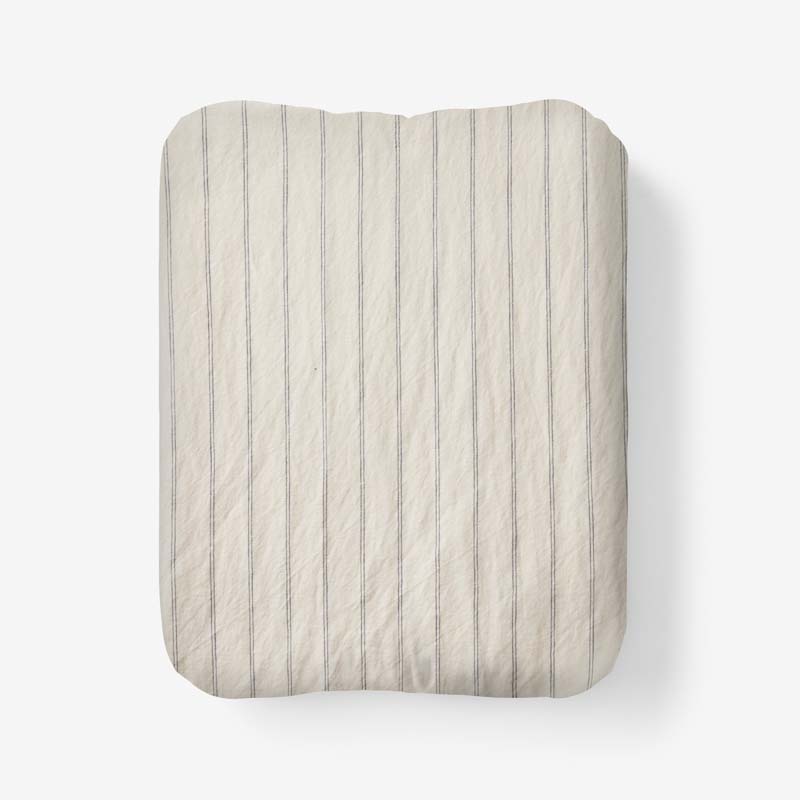 Tailored Stripes and Plaids Premium Breathable Washed Linen Cotton Fitted Bed Sheet - Stripe Deep Navy, Full