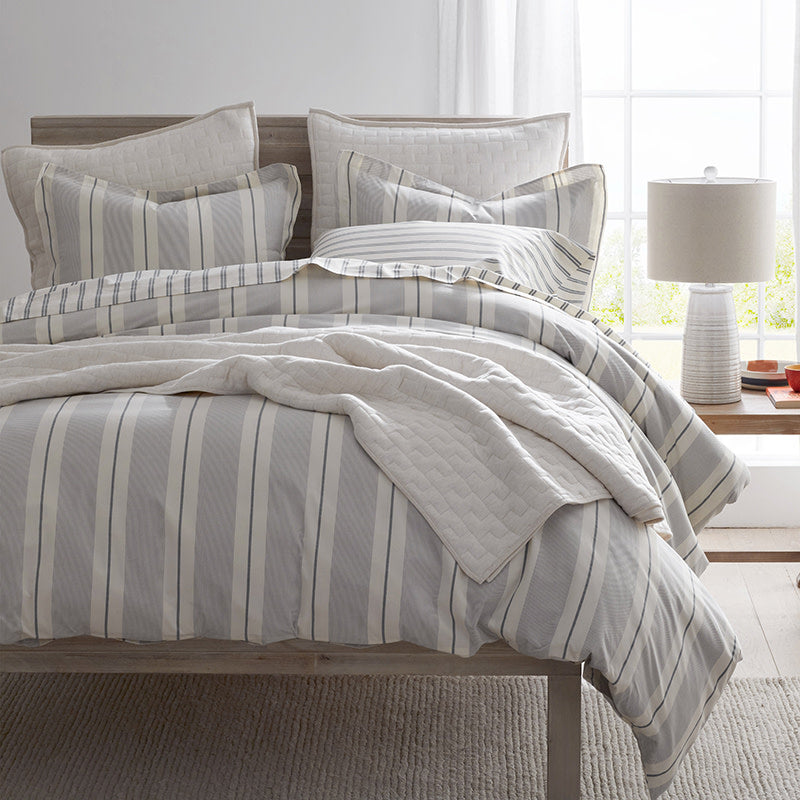 Tailored Stripes and Plaids Classic Cool Cotton Percale Flat Bed Sheet - Wide Stripe Navy, King