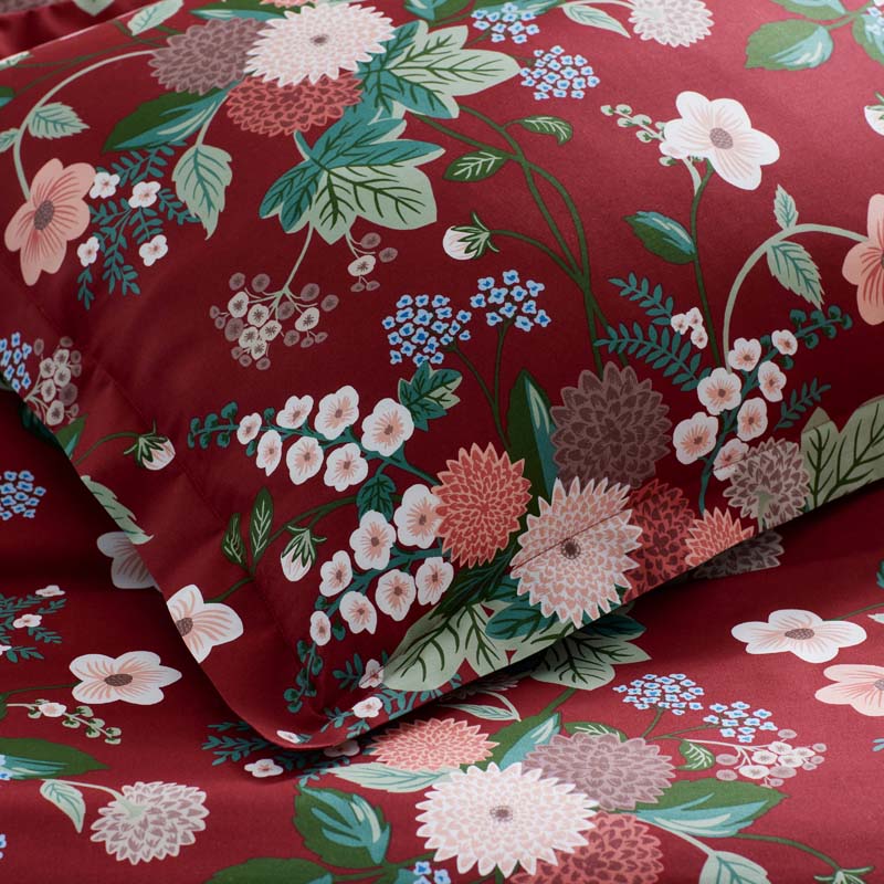 Dahlia Classic Cool Cotton Percale Bed Sheet Set - Dark Red, Twin