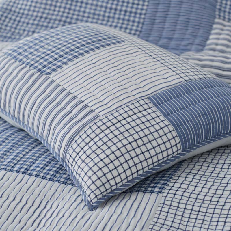 Stripe Block Yarn-Dyed Patchwork Quilt - Blue, Twin/Twin XL