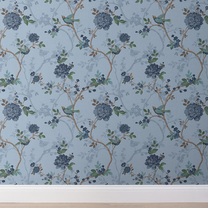Traditional Bird Removable Wallpaper - Blue, Swatch