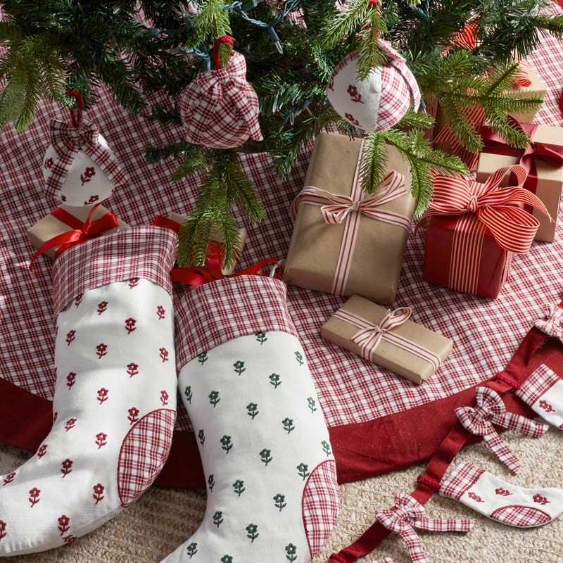 Flower Holiday Ornaments, Set of 3 - Red