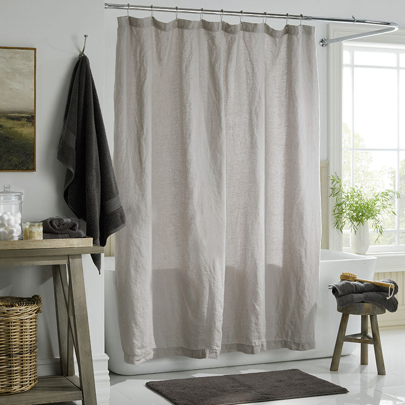 Premium Breathable Washed Linen Solid Shower Curtain - Light Gray
