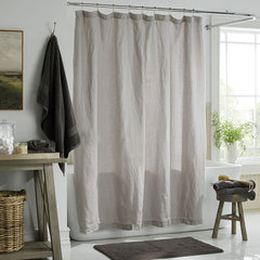 Premium Breathable Washed Linen Solid Shower Curtain - Light Gray