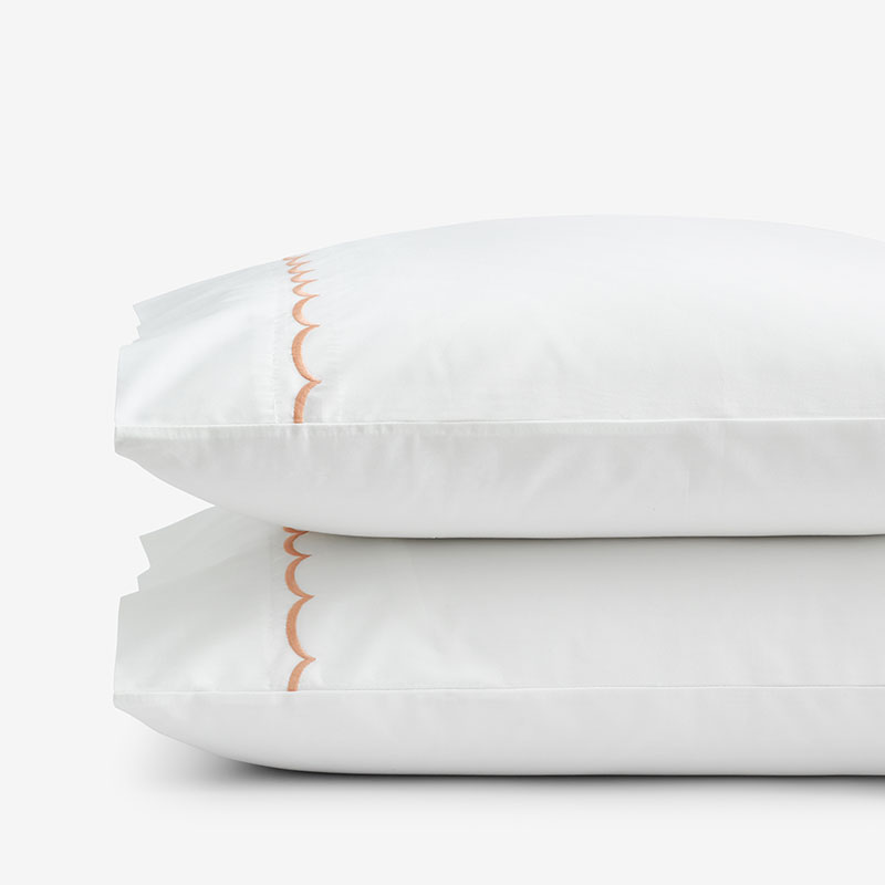 Scallop Embroidered Premium Cool Egyptian Percale Pillowcase Set - Melon, King