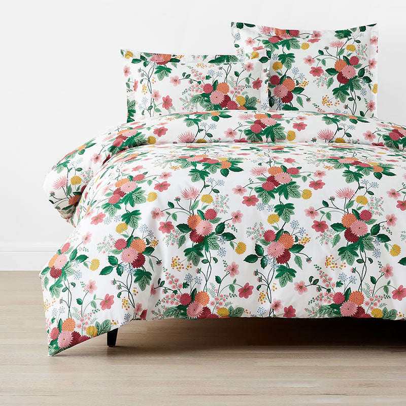 Dahlia Classic Cool Cotton Percale Duvet Cover - White Multi, Full
