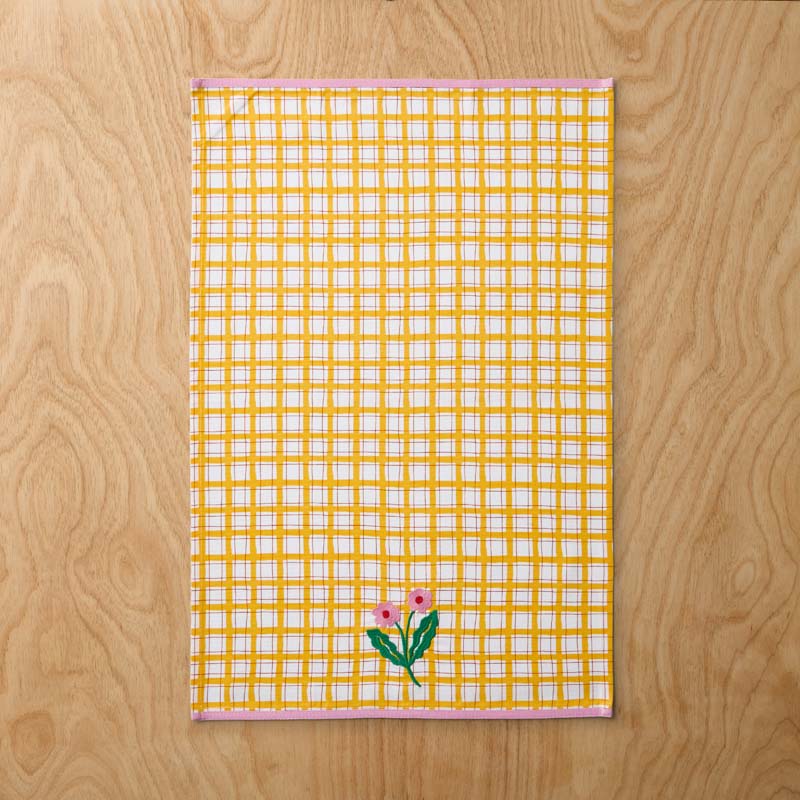 Floral Plaid Kitchen Towel Sets - Multi, Set of 4