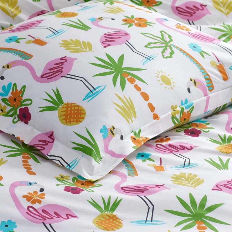 Summer Prints Classic Cool Cotton Percale Bed Sheet Set - Flamingo and Palms, King