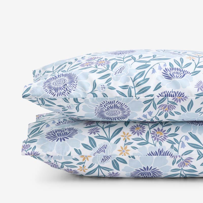 Tira Floral Classic Cool Cotton Percale Pillowcase Set - Floral Blue, Standard