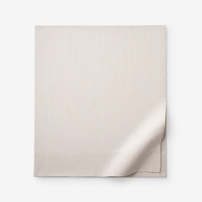 Classic Stripes and Plaids Cool Yarn-Dyed Cotton Percale Flat Bed Sheet - Stripe Tan, King/Cal. King