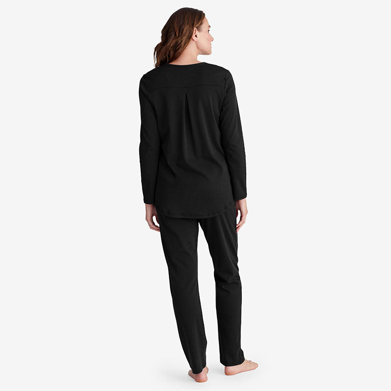 Pima Cotton Women's Button-Down Pajama Set - Black, XL