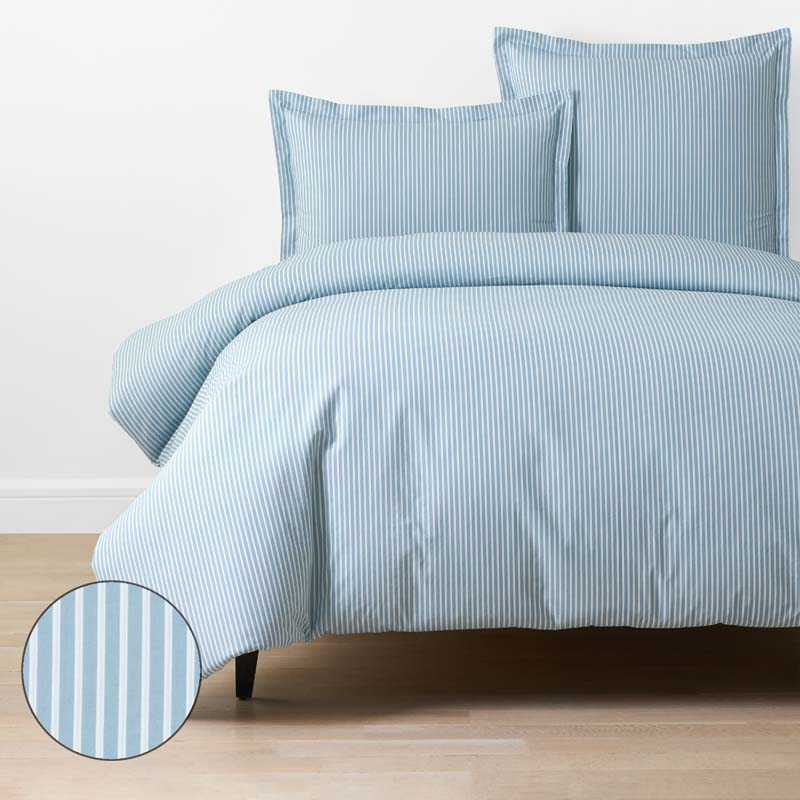 Tira Floral Classic Cool Cotton Percale Duvet Cover - Stripe Blue, King/Cal. King
