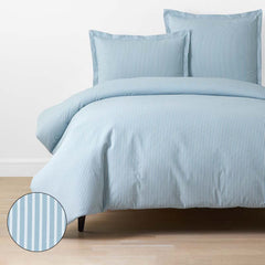 Tira Floral Classic Cool Cotton Percale Duvet Cover - Stripe Blue, Twin/Twin XL