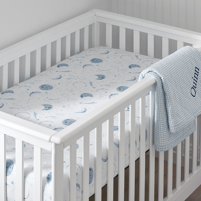 Night Sky Classic Cool Organic Cotton Percale Quilted Reversible Sherpa Stroller Blanket - Blue