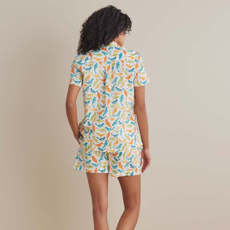 Printed Poplin Women's Shorts Set - Spring Birds, M