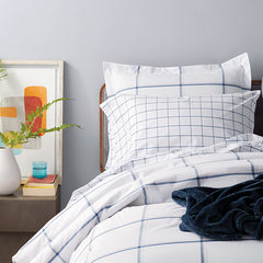 Tailored Stripes and Plaids Classic Cool Cotton Percale Pillowcase Set - Block Plaid Navy, Standard