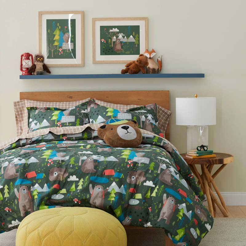 Bear Camp Classic Cool Organic Cotton Percale Bed Sheet Set - Green Multi, Full