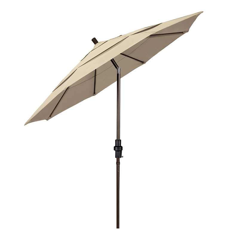 Round Outdoor Patio Umbrella, Fiberglass with Twist Tilt - Bronze Finish, Antique Beige, 11'