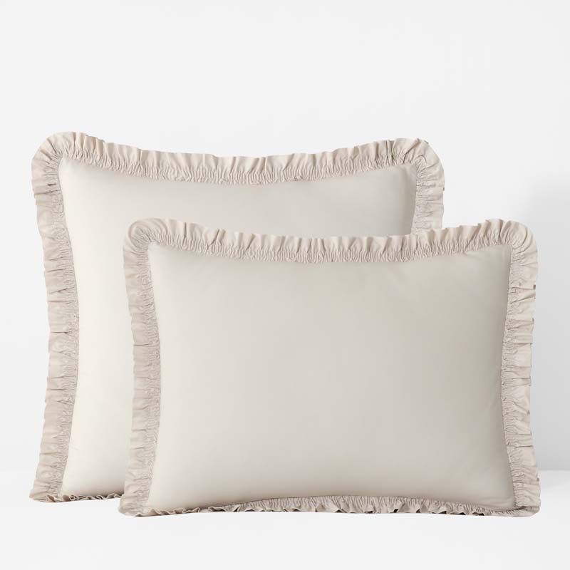 Solid Ruffle Garment Washed Cotton Percale Sham - Buff, Standard