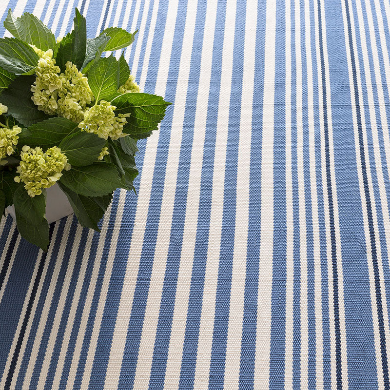Rugby Stripe Denim Handwoven Indoor/Outdoor Rug - Denim, 2' 6" x 8' Runner