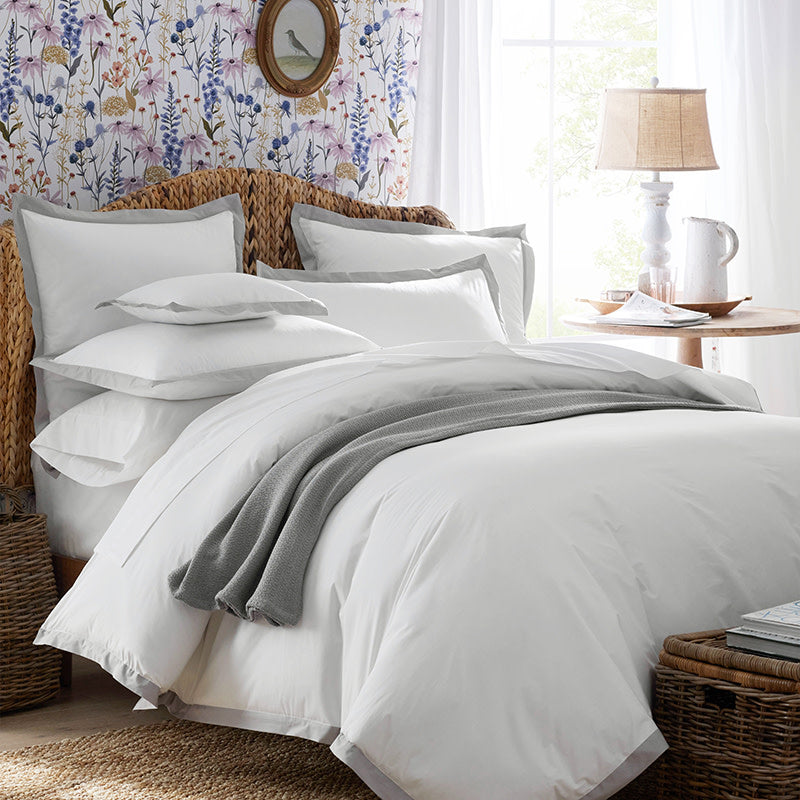 Solid Border Classic Cool Cotton Percale Duvet Cover - Gray Smoke, Full