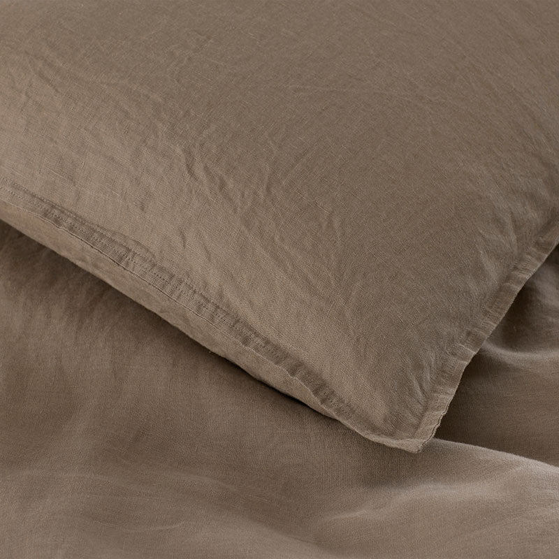 Premium Breathable Washed Linen Solid Flat Bed Sheet - Pine Bark, Full