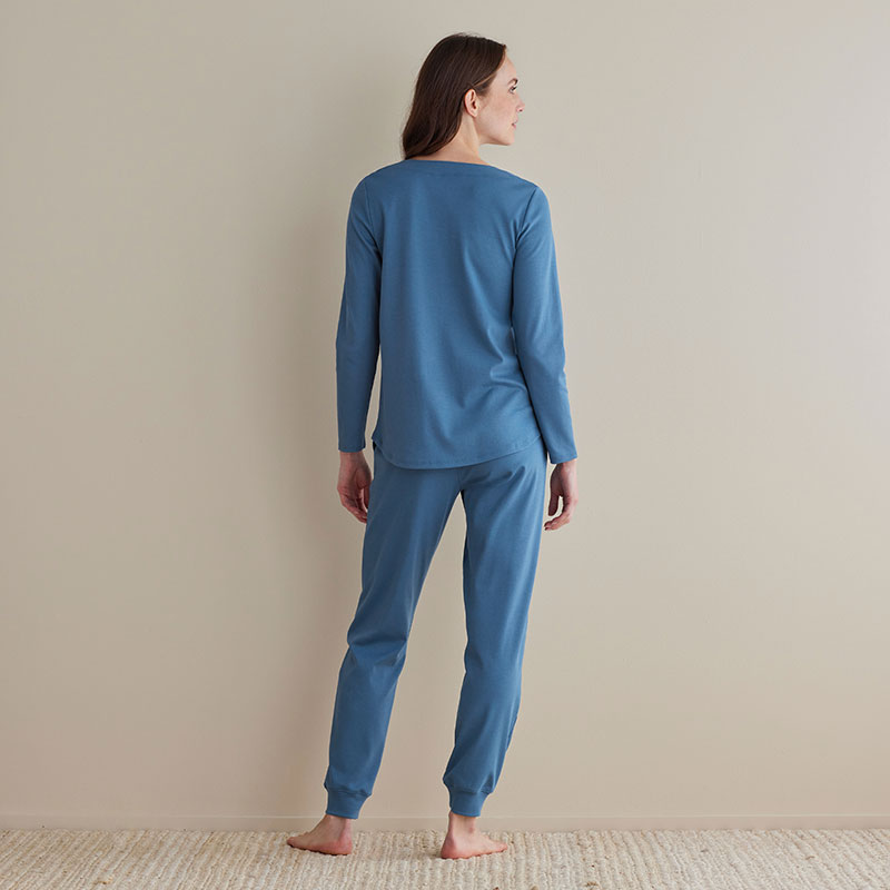 Pima Cotton Women's Jogger Pants Pajama Set - Blue Denim, S