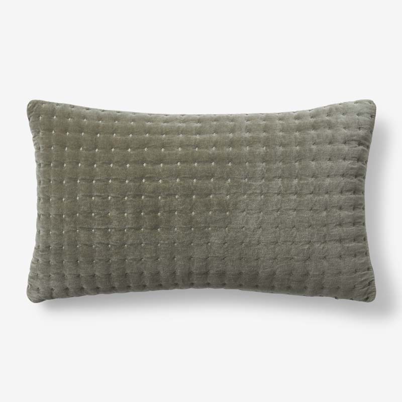 Tufted Stitch Velvet Decorative Lumbar Pillow Cover - Olive Green, 12 in. x 21 in.