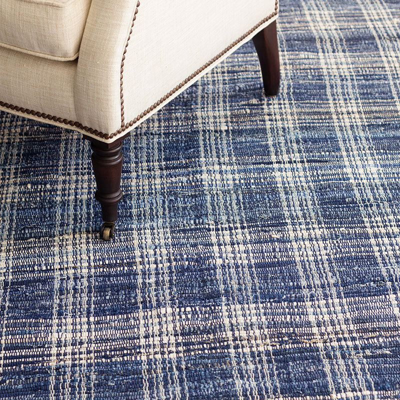 Denim Plaid Handwoven Cotton Rug - Denim, 2' x 3'