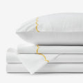 Embroidered Scallop Classic Cool Cotton Percale Bed Sheet Set - Yellow, Full