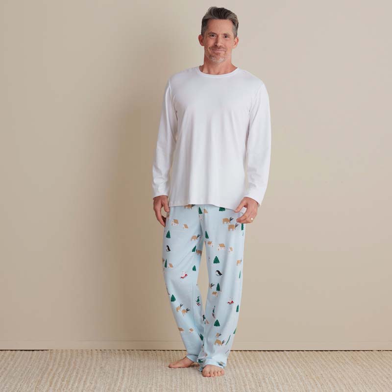 Family Printed Peruvian Cotton Men's Pajama Set - Santa's Ski Dash, L