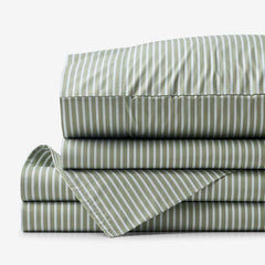 Tira Floral Classic Cool Cotton Percale Bed Sheet Set - Stripe Green, Queen